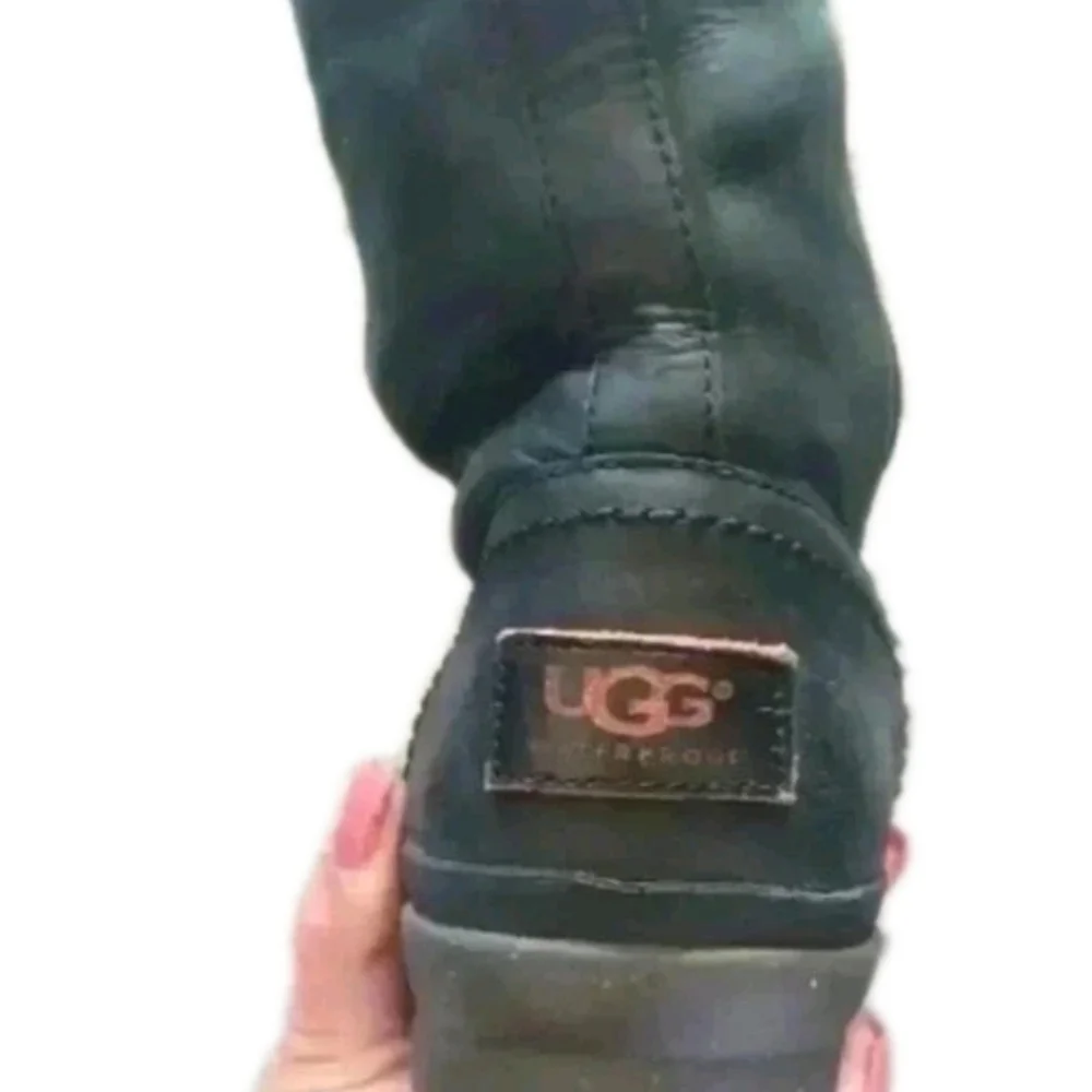 Ugg Womens Black Leather Elsa Deco Quilt Knee High Waterproof Winter Boot 8